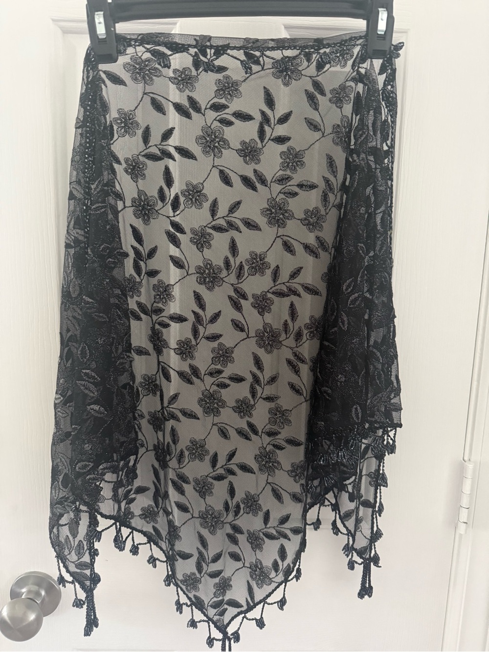 Black Metallic Beaded Shawl Triangle Scarf